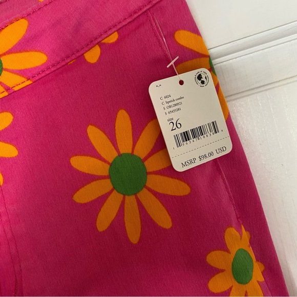 63) NWT Free People YouthQuake Pink Orange Floral Printed Crop Hipster Jeans - Picture 5 of 8